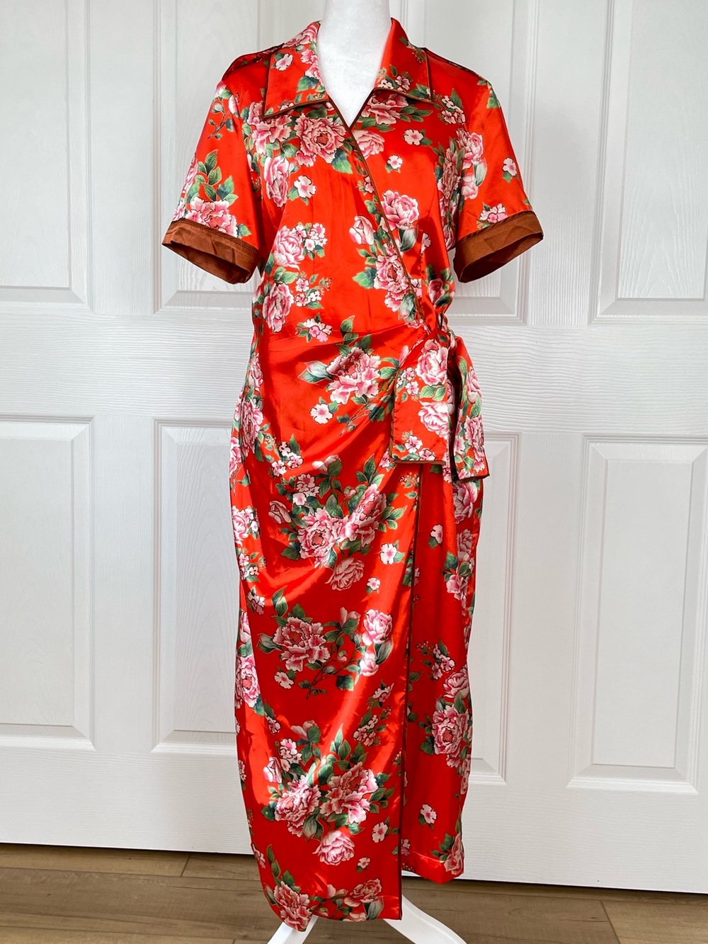 We Are HAH Red Floral Wrap Maxi Dress size Medium